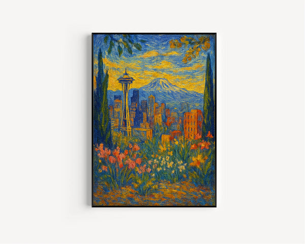 Seattle Art Print, Seattle Illustration, Seattle Artwork, Pike Place Market, Travel Art Prints, Space Needle, Skyline Print