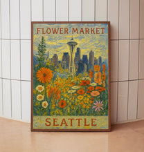 Seattle Flower Market Poster, Wall Decor, United States Floral Illustration, Botanical Gallery Wall Art, Gift For Friend, Travel Poster