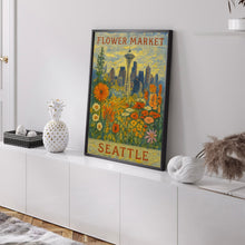Seattle Flower Market Poster, Wall Decor, United States Floral Illustration, Botanical Gallery Wall Art, Gift For Friend, Travel Poster