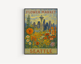 Seattle Flower Market Poster, Wall Decor, United States Floral Illustration, Botanical Gallery Wall Art, Gift For Friend, Travel Poster