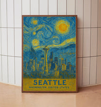 Seattle Poster Print, Seattle Travel Poster, Seattle Van Gogh Style Wall Art, Seattle, Washington, United States