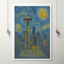 Seattle Poster Print, Seattle Travel Poster, Seattle Van Gogh Style Wall Art, Seattle, Washington, United States