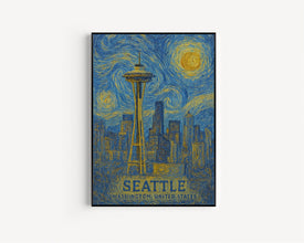 Seattle Poster Print, Seattle Travel Poster, Seattle Van Gogh Style Wall Art, Seattle, Washington, United States