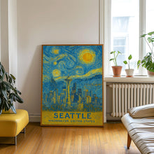 Seattle Poster Print, Seattle Travel Poster, Seattle Van Gogh Style Wall Art, Seattle, Washington, United States