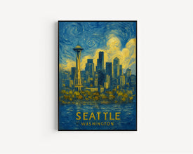 Seattle Travel Print, Seattle Washington Travel Poster Print, Seattle Skyline Wall Art, Seattle Travel Wall Decor, Birthday Gift