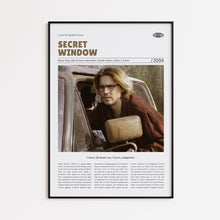 Secret Window, David Koepp, Retro Movie Poster, Custom Movie Poster Print 4421167343