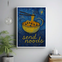 Send Noods Fun Kitchen Print - Food Pun Noodles, Minimalist Quirky Retro Home Wall Art, 70s 80s 90s Wall Art, Kitchen Dining Room Art Poste