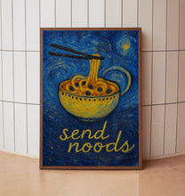 Send Noods Fun Kitchen Print - Food Pun Noodles, Minimalist Quirky Retro Home Wall Art, 70s 80s 90s Wall Art, Kitchen Dining Room Art Poste