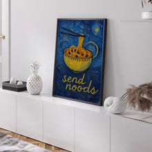 Send Noods Fun Kitchen Print - Food Pun Noodles, Minimalist Quirky Retro Home Wall Art, 70s 80s 90s Wall Art, Kitchen Dining Room Art Poste