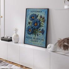September Flower Market Art Print, Aster Morning Glory 1960s Wall Art, Neutral Pastel Month Flower Poster, Home Decor, C31-363