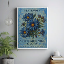 September Flower Market Art Print, Aster Morning Glory 1960s Wall Art, Neutral Pastel Month Flower Poster, Home Decor, C31-363