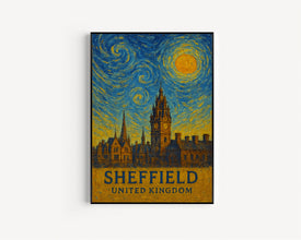 Sheffield Poster Print, Sheffield Travel Poster, Sheffield Van Gogh Style Wall Art, Sheffield, United Kingdom