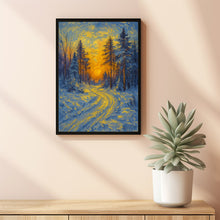 Snow-Laden Pines in Winter Forest Art - Christmas Landscape at Sunset, Rustic Winter Nature Scen