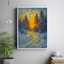 Snow-Laden Pines in Winter Forest Art - Christmas Landscape at Sunset, Rustic Winter Nature Scen