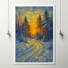 Snow-Laden Pines in Winter Forest Art - Christmas Landscape at Sunset, Rustic Winter Nature Scen