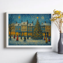 Snowy Christmas Village Art Print Winter Farmhouse Decor