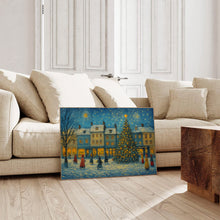 Snowy Christmas Village Art Print Winter Farmhouse Decor