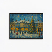Snowy Christmas Village Art Print Winter Farmhouse Decor