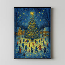 Snowy Winter Village Christmas Print Holiday Wall Art