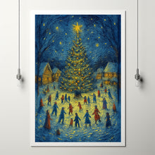 Snowy Winter Village Christmas Print Holiday Wall Art