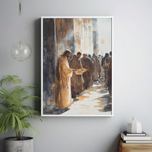 Soft Watercolour Painting of Jesus Giving Food – Inspirational Christian Poster