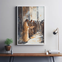 Soft Watercolour Painting of Jesus Giving Food – Inspirational Christian Poster