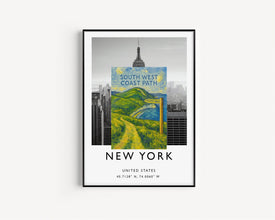 South West Coast Path National Trail Poster, National Park Print, Hiking Gift, Dorset, Somerset, Devon, Cornwall, Jurassic Coast Map, Travel