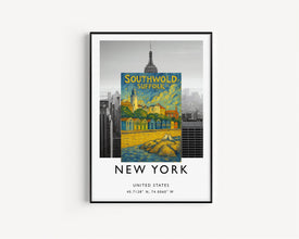 Southwold Suffolk Travel Poster, Seaside Print, Beach Huts, Wall Art, Gift, Southwold Lighthouse, Southwold Pier, Seafront, Retro, Vintage