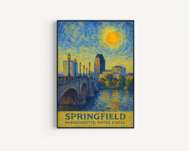 Springfield Poster Print, Springfield Travel Poster, Springfield Van Gogh Style Wall Art, Springfield, Massachusetts, United States