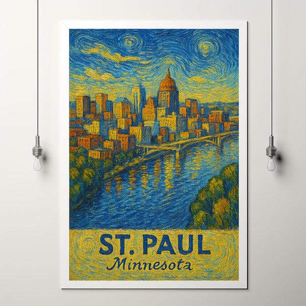 St. Paul City Print, St. Paul Travel Poster, Minnesota Travel Gift, St. Paul Van Gogh style Minnesota Poster, St. Paul Gift