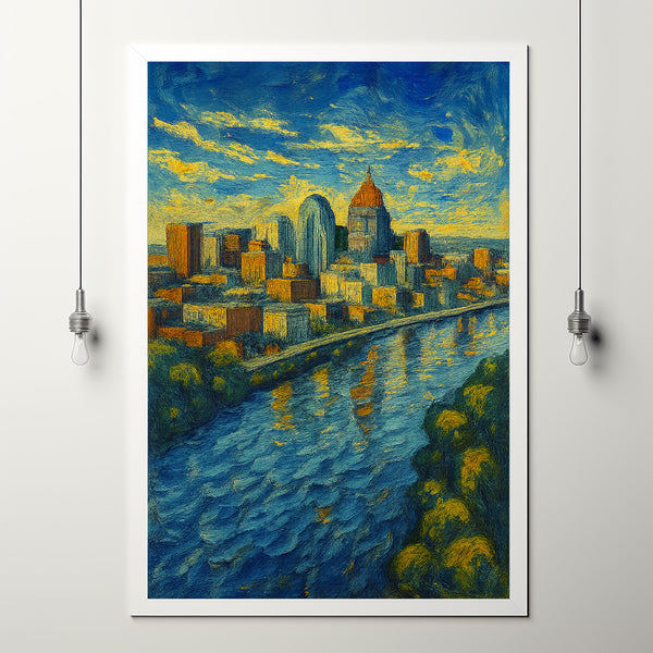 St. Paul City Print, St. Paul Travel Poster, Minnesota Travel Gift, St. Paul Van Gogh style Minnesota Poster, St. Paul Gift copy