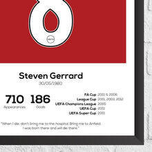Steven Gerrard Liverpool Legend Stats Football Print, gift for Liverpool fan 874527384