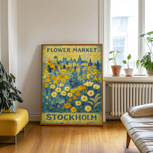 Stockholm Flower Market Poster, Sweden Travel Art, Christmas Gift, Botanical Wall Art, Blue Wall Art, Trendy Wall Art, Floral Illustration copy