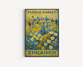 Stockholm Flower Market Poster, Sweden Travel Art, Christmas Gift, Botanical Wall Art, Blue Wall Art, Trendy Wall Art, Floral Illustration copy