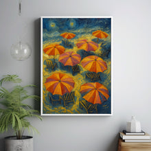 Striped Beach Umbrella Aerial Poster, Colorful Coastal Wall Art, Pastel Summer Decor, Italian Riviera Print, Beach House Poster Print