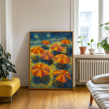 Striped Beach Umbrella Aerial Poster, Colorful Coastal Wall Art, Pastel Summer Decor, Italian Riviera Print, Beach House Poster Print