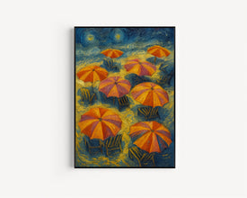 Striped Beach Umbrella Aerial Poster, Colorful Coastal Wall Art, Pastel Summer Decor, Italian Riviera Print, Beach House Poster Print