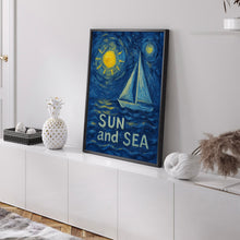 Sun And Sea Colourful Summer Print, Retro Sun Poster, Abstract Modern Sun Decor, Trendy Pink And Yellow Sun Art, Ocean Sailboat Sunshine Art