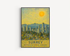 Surrey Poster Print, Surrey Travel Poster, Surrey Van Gogh Style Wall Art, Surrey, British Columbia, Canada