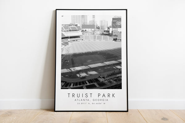 TRUIST PARK Atlanta Braves  Print for Baseball Lovers  black and white art  Coordinates Print