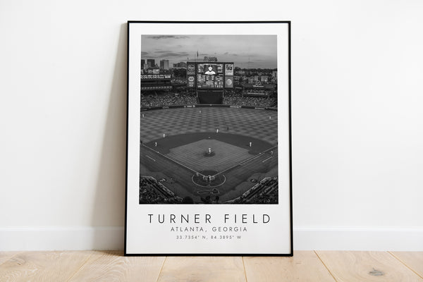 TURNER FIELD Atlanta Braves  Print for Baseball Lovers  black and white art  Coordinates Print