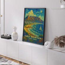 Table Mountain Vintage Poster, Cape Town South Africa, Scenic Coastal Landscape Art, Cape Town, South Africa Travel poster