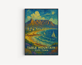Table Mountain Vintage Poster, Cape Town South Africa, Scenic Coastal Landscape Art, Cape Town, South Africa Travel poster