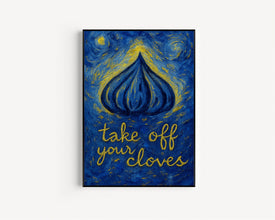 Take Off Your Cloves Fun Kitchen Print - Food Pun Garlic Cloves, Minimalist Quirky Retro Home Wall Art, 70s 80s 90s Kitchen Dining Room Art
