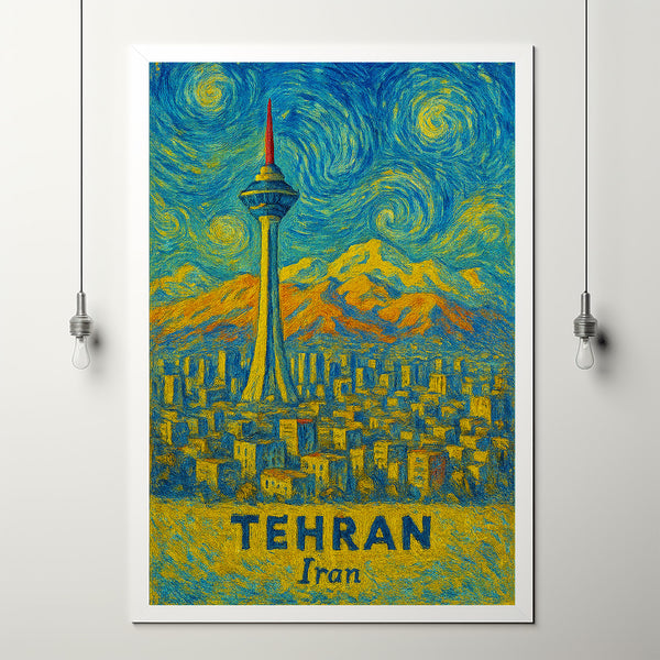 Tehran Travel Print Wall Art, Tehran - Iran City Print, Tehran Travel Gift, Tehran City Poster, Van Gogh style Travel Gift, Wedding Gift