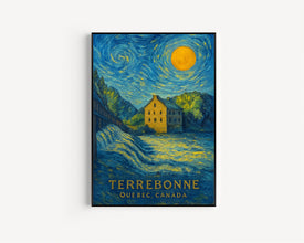 Terrebonne Poster Print, Terrebonne Travel Poster, Terrebonne Van Gogh Style Wall Art, Terrebonne, Quebec, Canada