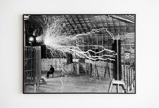 Tesla in His Laboratory Photo Print, Nikola Tesla, Electricity Science Experiment Poster, Black and White, Vintage Photo, Digital Download 1881986368