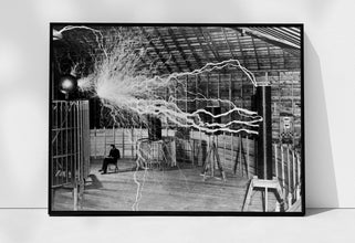 Tesla in His Laboratory Photo Print, Nikola Tesla, Electricity Science Experiment Poster, Black and White, Vintage Photo, Digital Download 1881986368