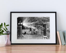Tesla in His Laboratory Photo Print, Nikola Tesla, Electricity Science Experiment Poster, Black and White, Vintage Photo, Digital Download 1881986368