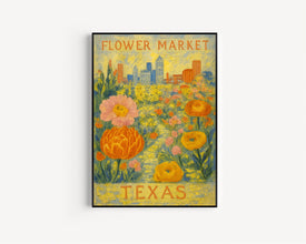 Texas Flower Market Poster, Wall Decor, United States Floral Illustration, Botanical Gallery Wall Art, Gift For Friend, Travel Poster